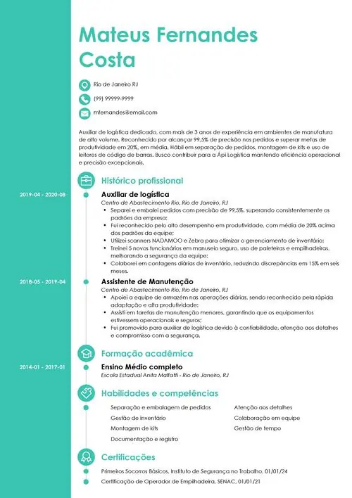 modelo de currículo para auxiliar de logística