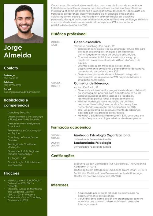 exemplo de currículo de coach