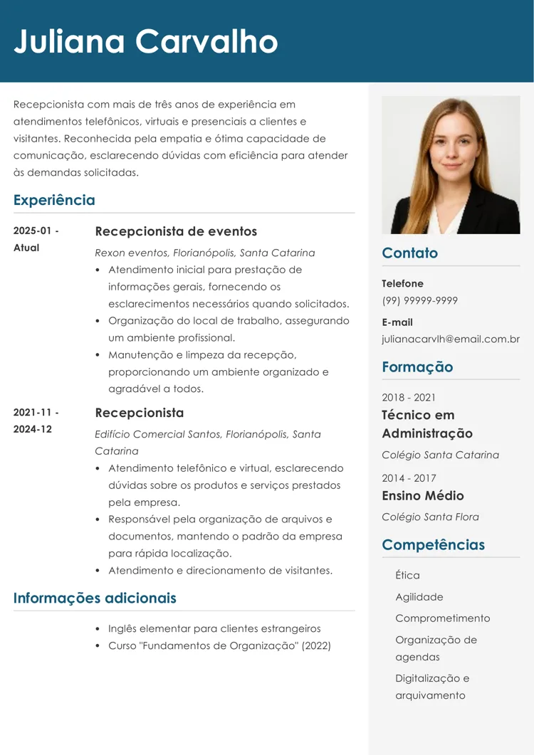 exemplo de currículo com foto e modelo pronto para PDF