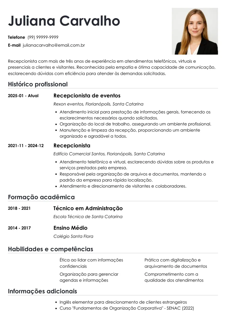 modelo de currículo com foto e design minimalista