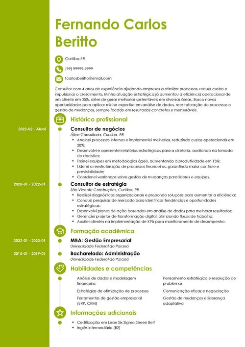 modelo de currículo para consultor