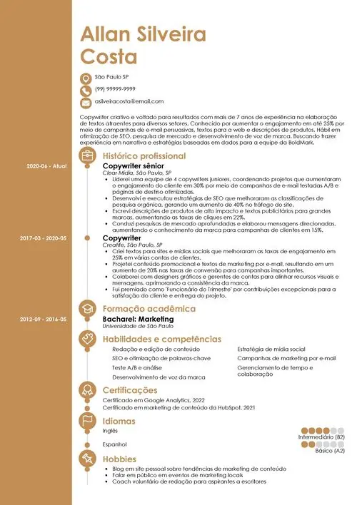 modelo de currículo de copywriter