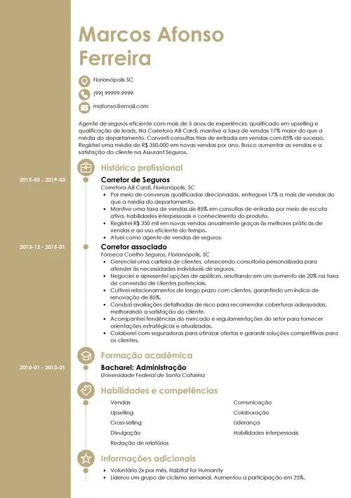 modelo de currículo de corretor de seguros