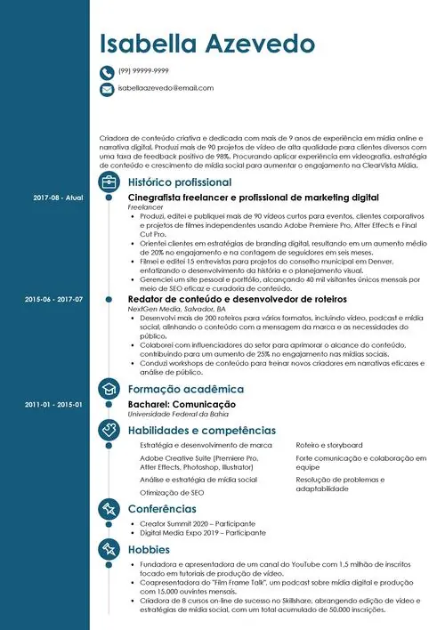 modelo de currículo para criador de conteúdo