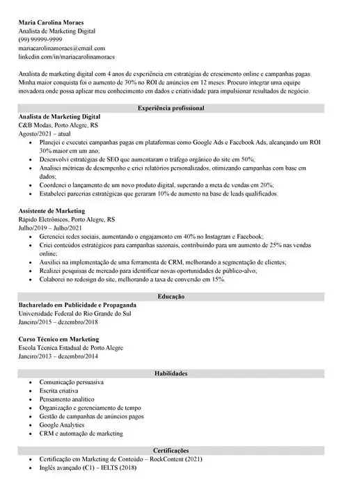 currículo cronológico exemplo