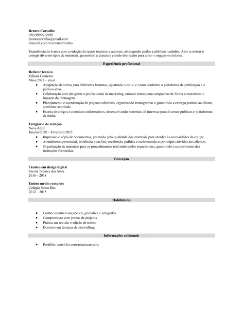 modelo de currículo digital da Zety