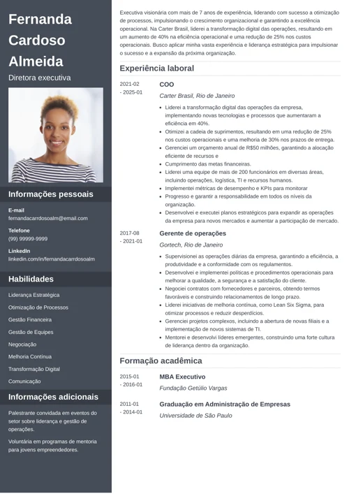 currículo de COO com modelo personalizado