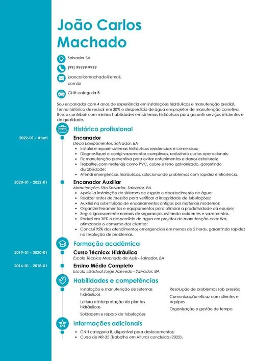 modelo de currículo de encanador