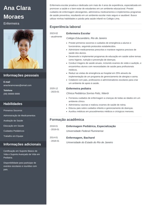 modelo de CV de enfermeira escolar