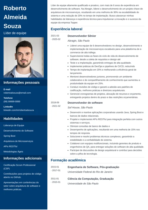 modelo de CV para líder de equipe