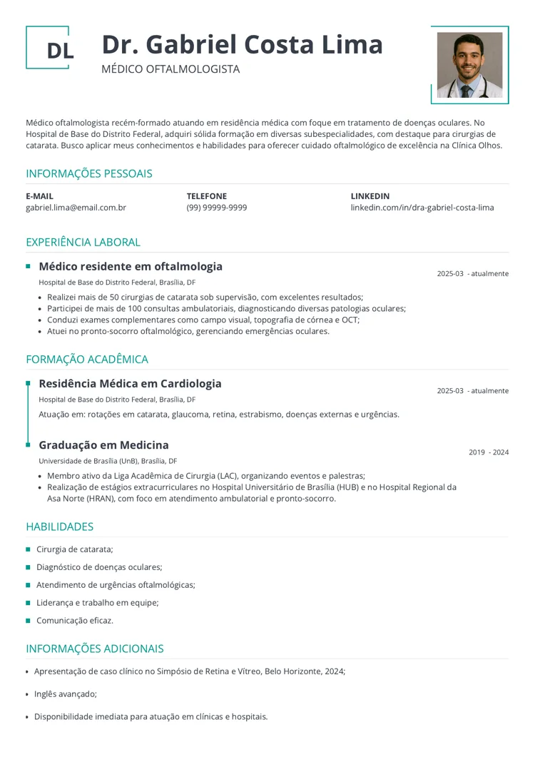 exemplo de currículo de médico recém-formado
