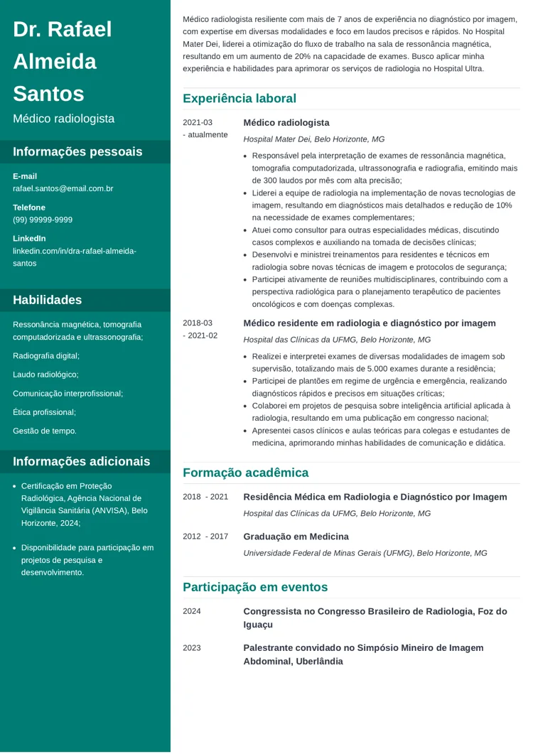 modelo de curriculum vitae de médico especialista