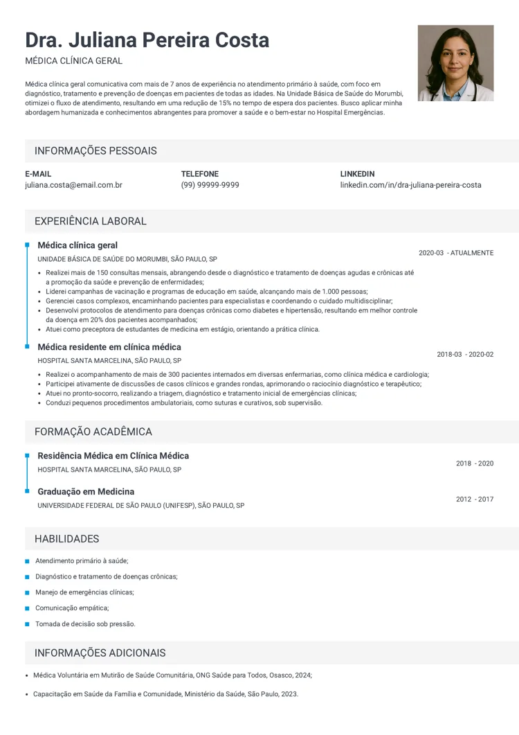  modelo de currículo de médico clínico geral