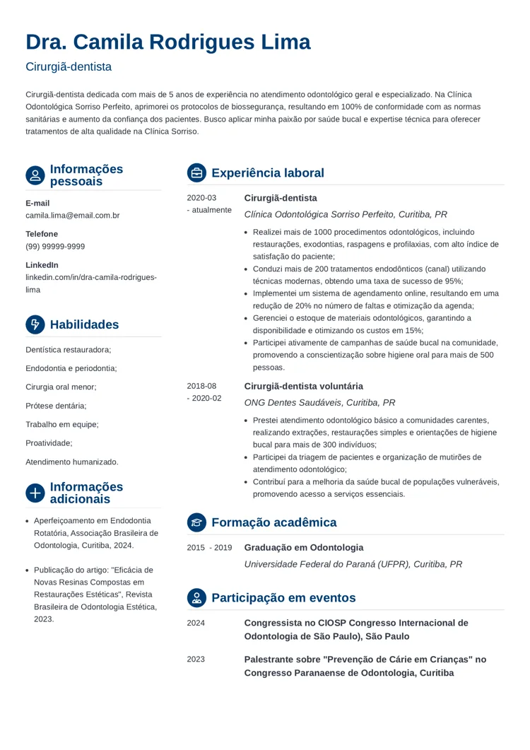  modelo de currículo de dentista