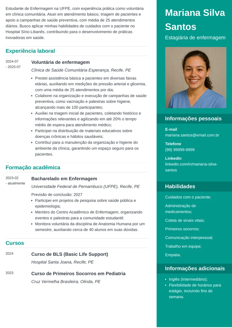 exemplo de currículo para estágio