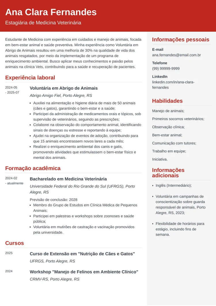 modelo de currículo para primeiro estágio