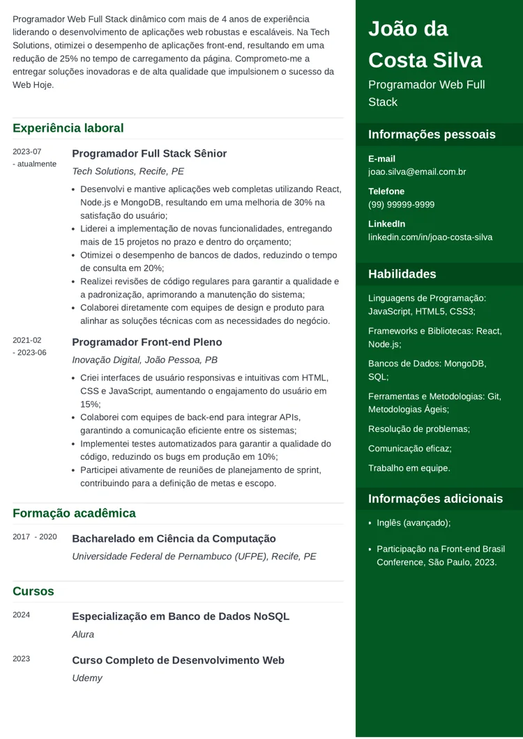 exemplo de currículo para recepcionista