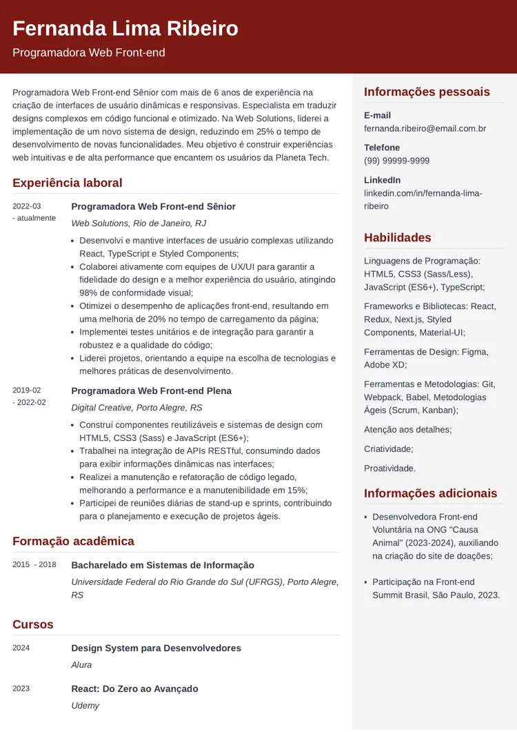 Modelo de currículo para programador web