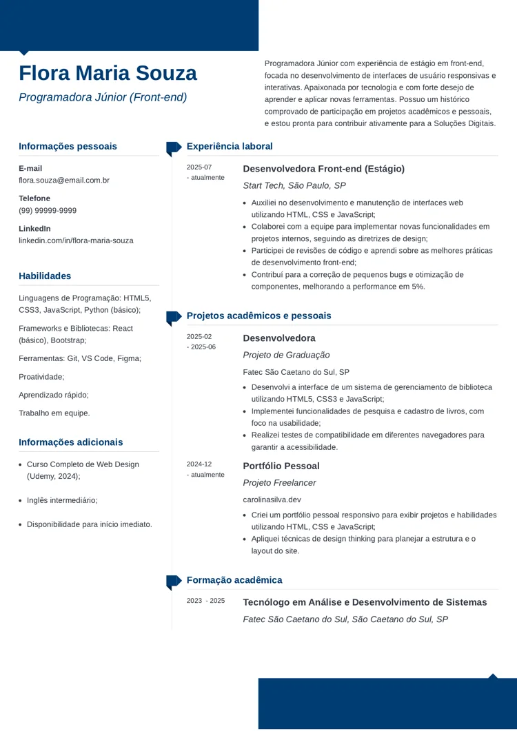 Modelo de currículo de programador júnior