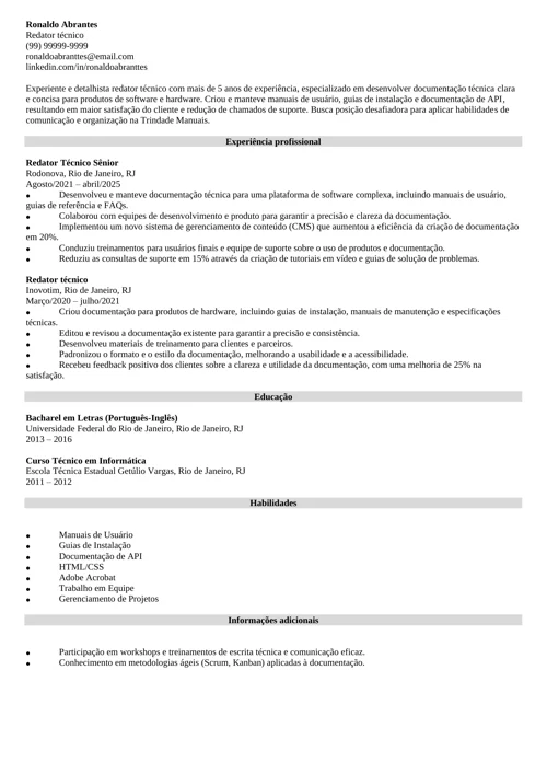modelo de CV para escritor técnico