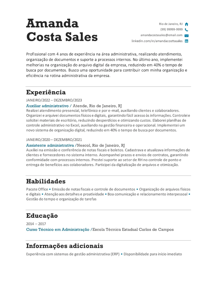currículo simples do Word modelo para recursos humanos