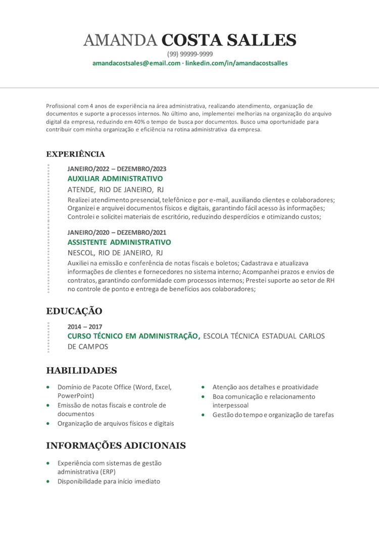 currículo simples "ATS food service" do Word