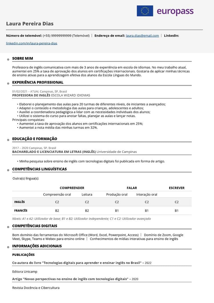 modelo de currículo Europass