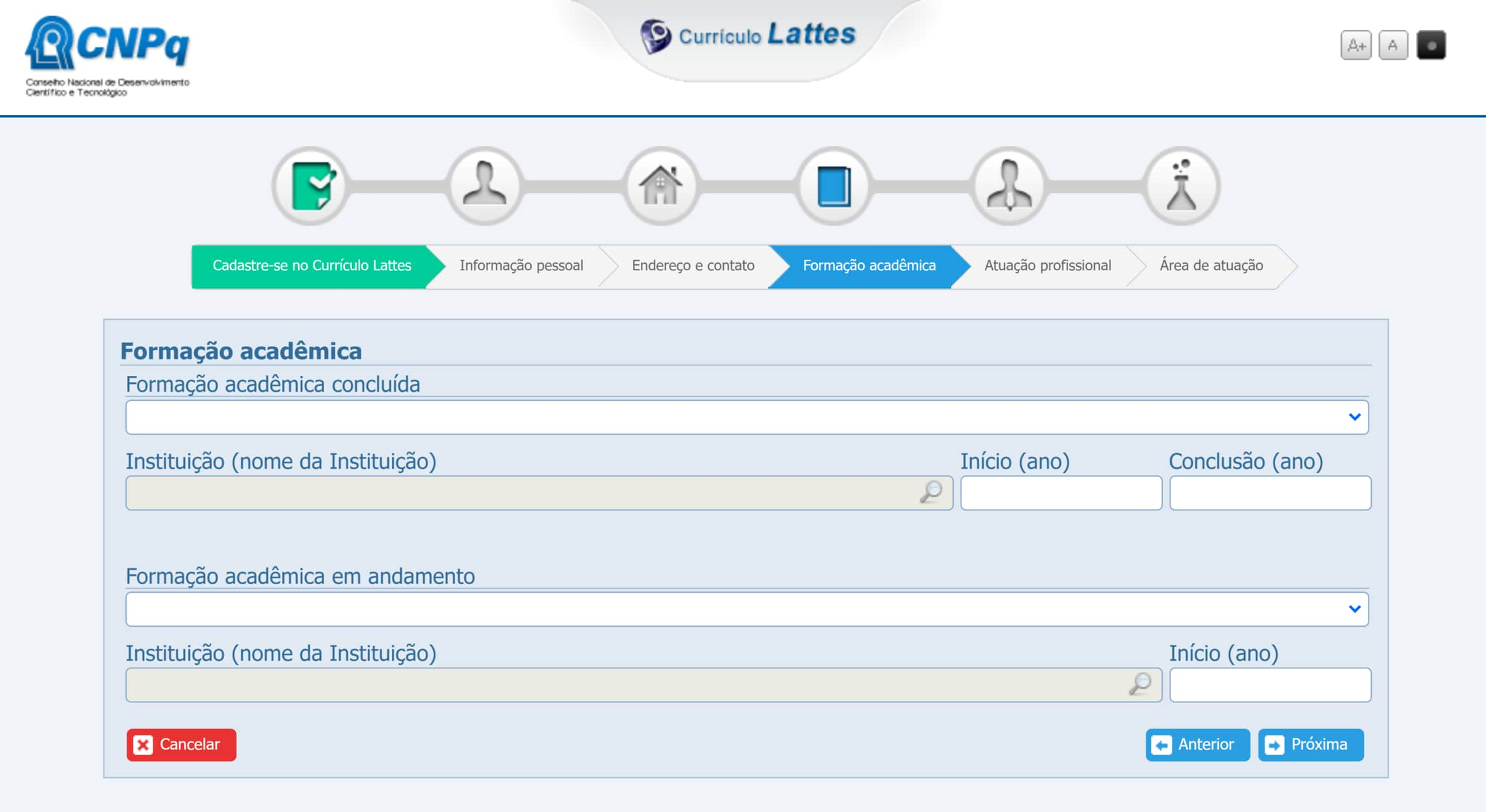 Formação acadêmica no Currículo Lattes