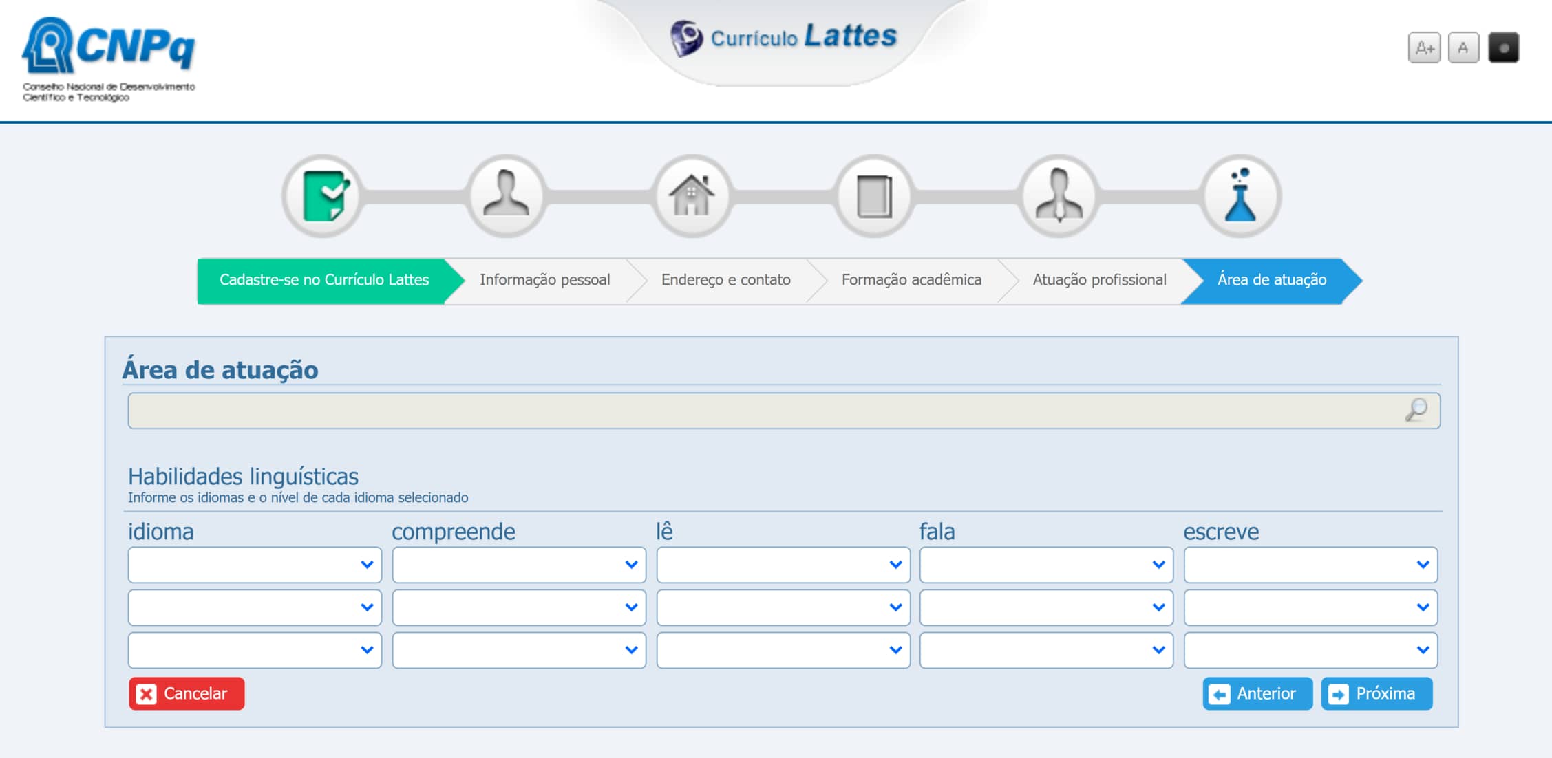 Área de atuação no Currículo Lattes