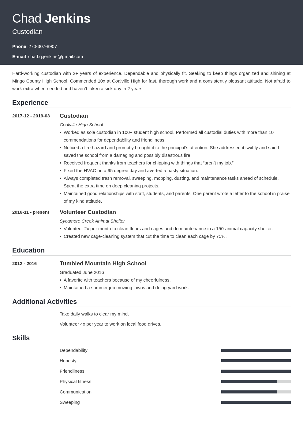 custodian resume example template influx