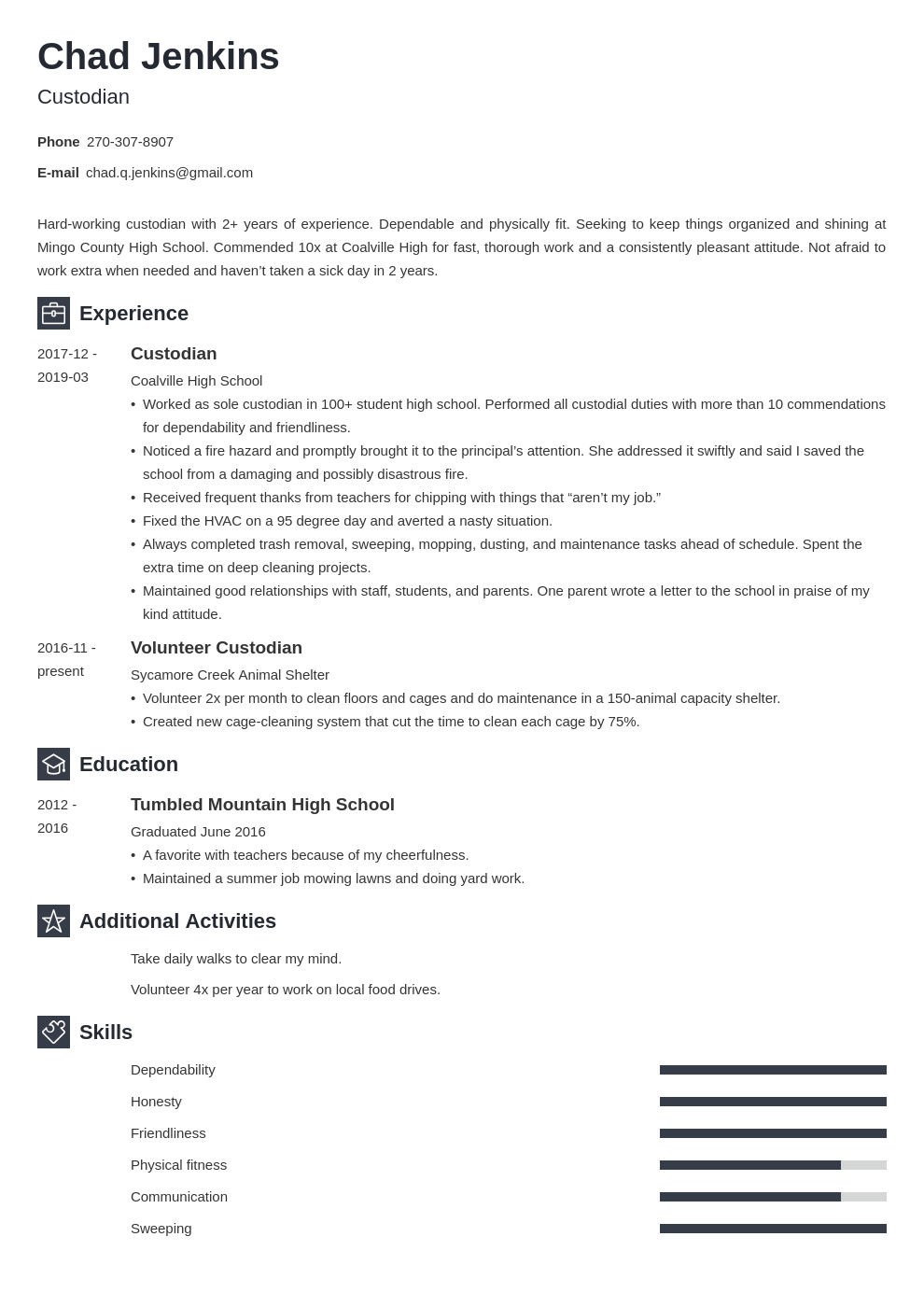 custodian resume example template newcast