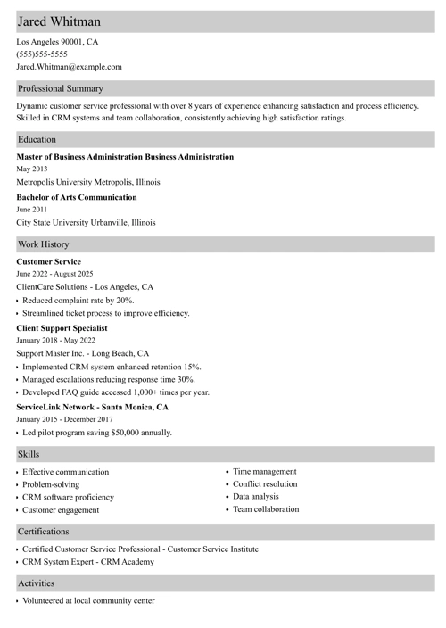 sample resume example