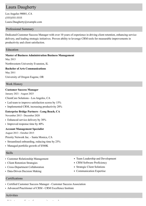 customer success manager resume