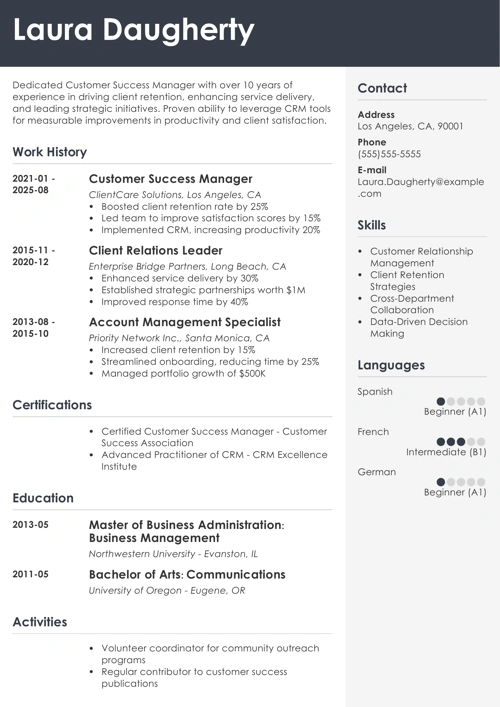 customer success manager resume
