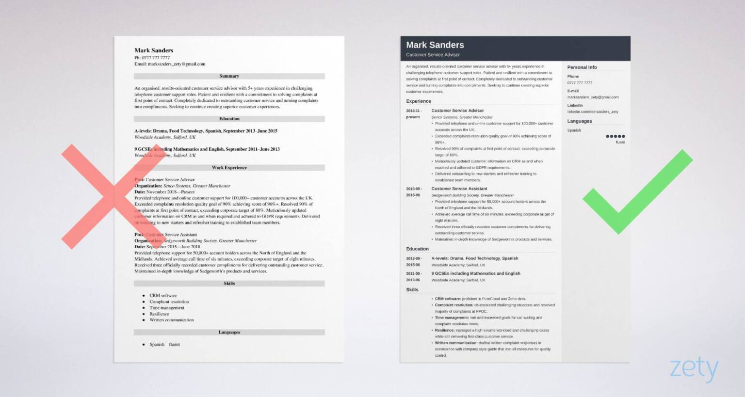 Customer Service Cv Example Skills Template