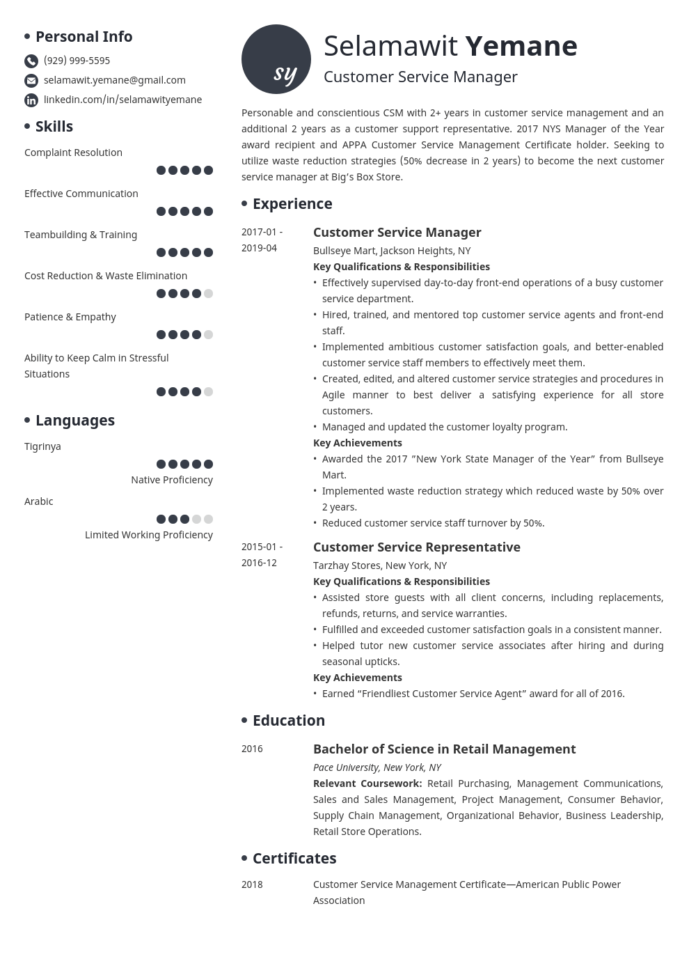 customer service manager resume example template initials