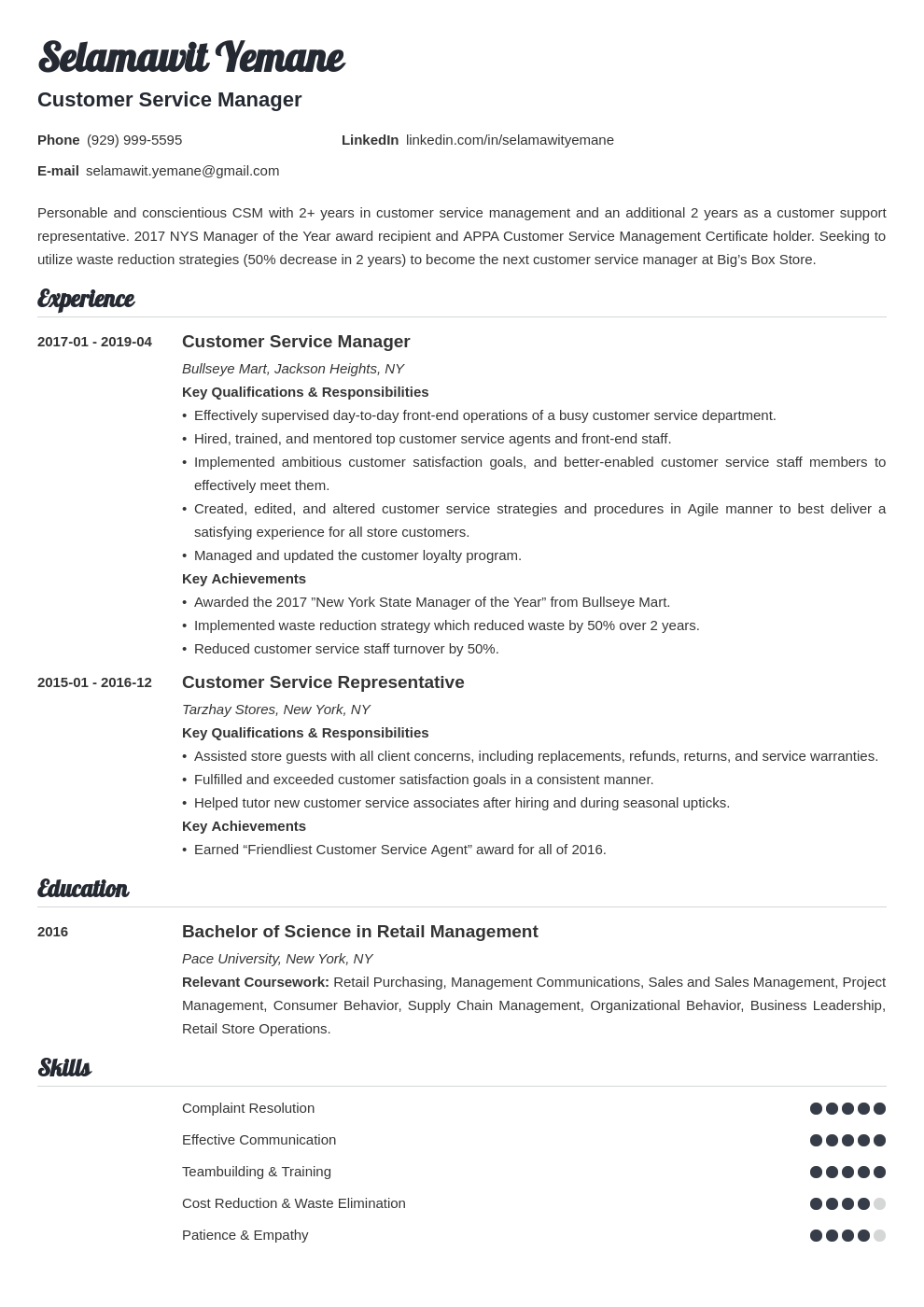 customer service manager resume example template valera