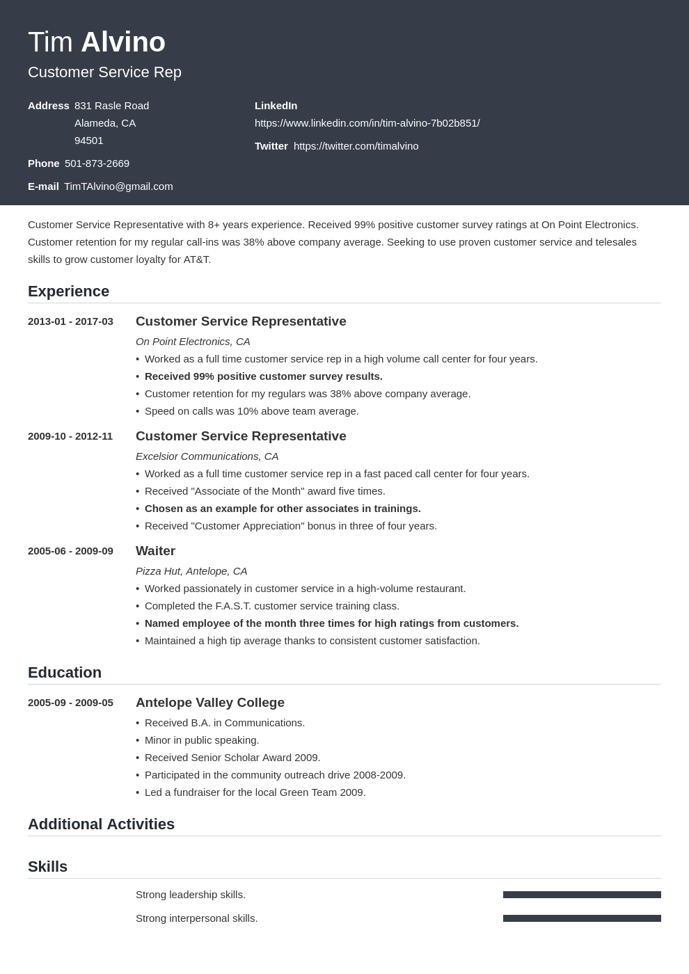 Customer Service Representative Resume Examples 2021