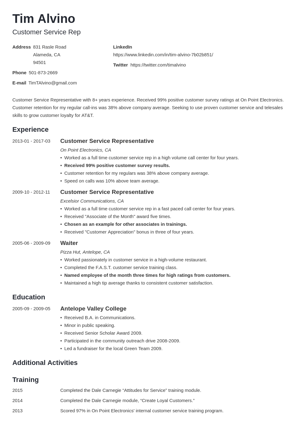 customer service resume no experience