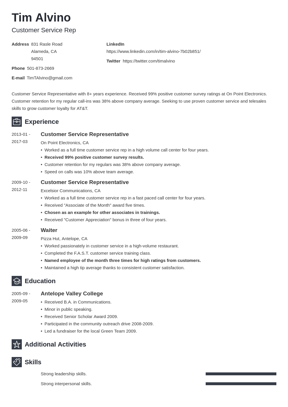 Customer Service Resume Sample Complete Guide 20 Examples