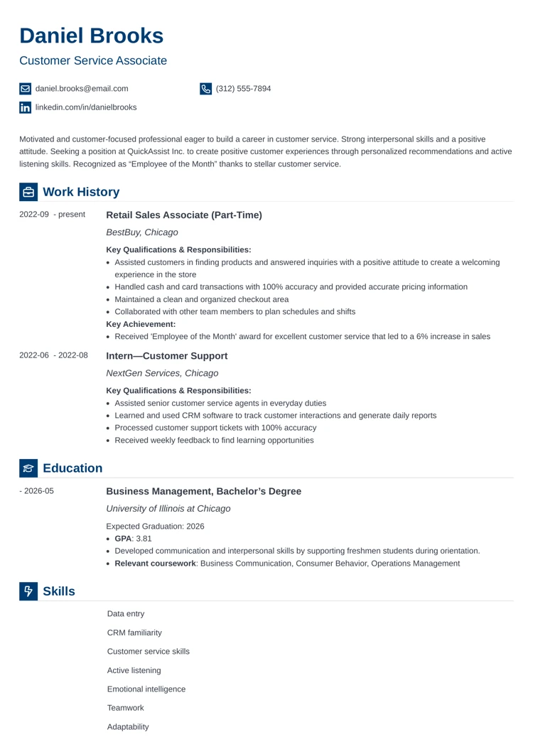 entry-level customer service resume example by zety