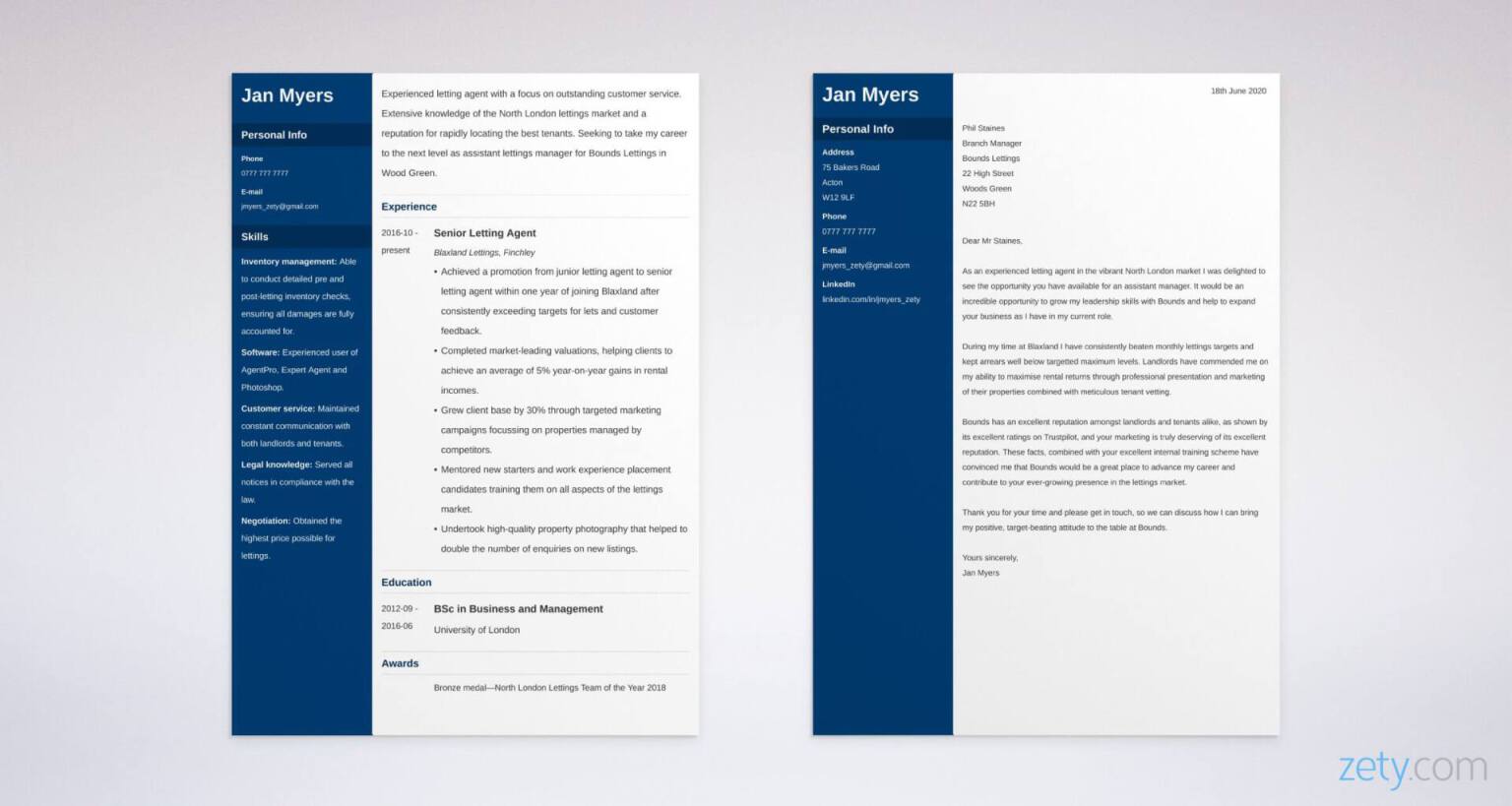 Matching CV Cover Letter example