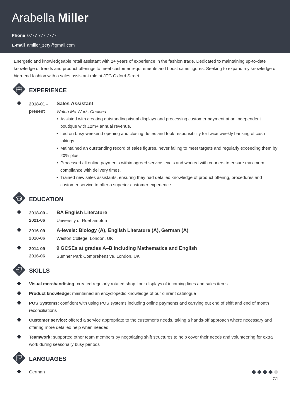 Cv Structure Examples