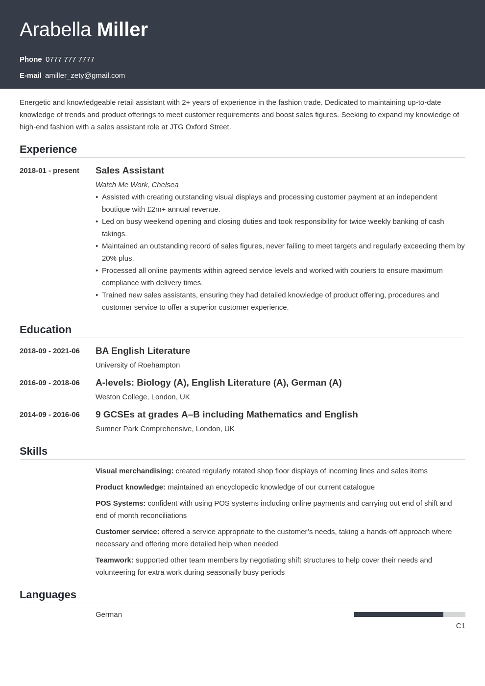 undergraduate education resume