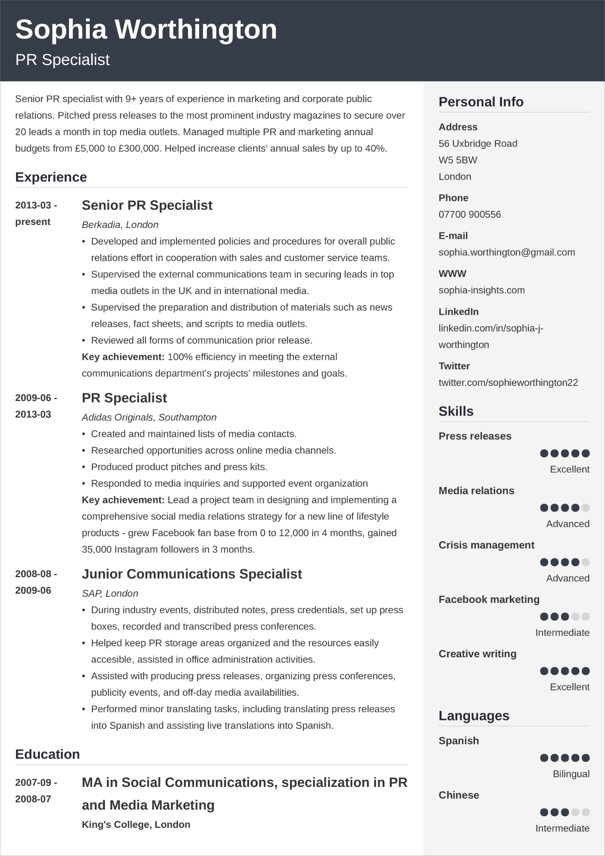 Simple Cv Layout Examples