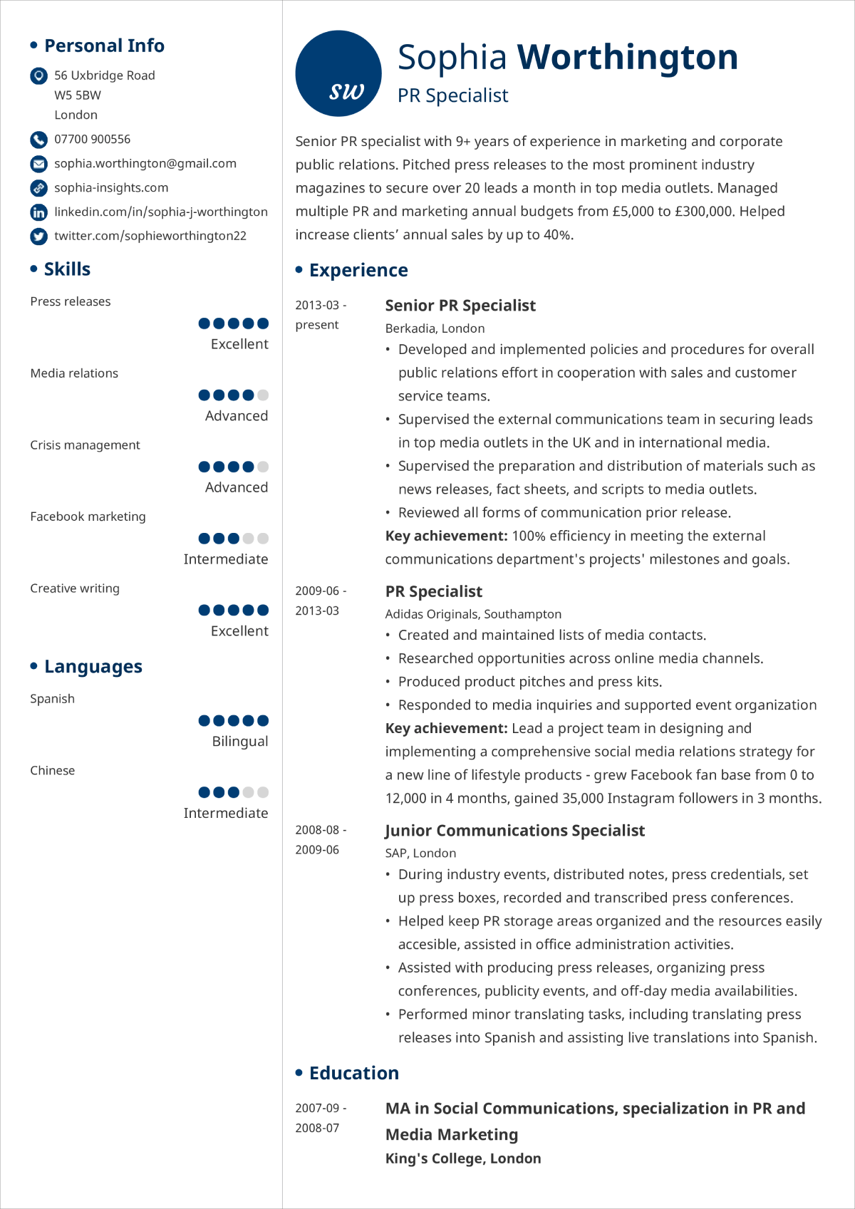 cv layout