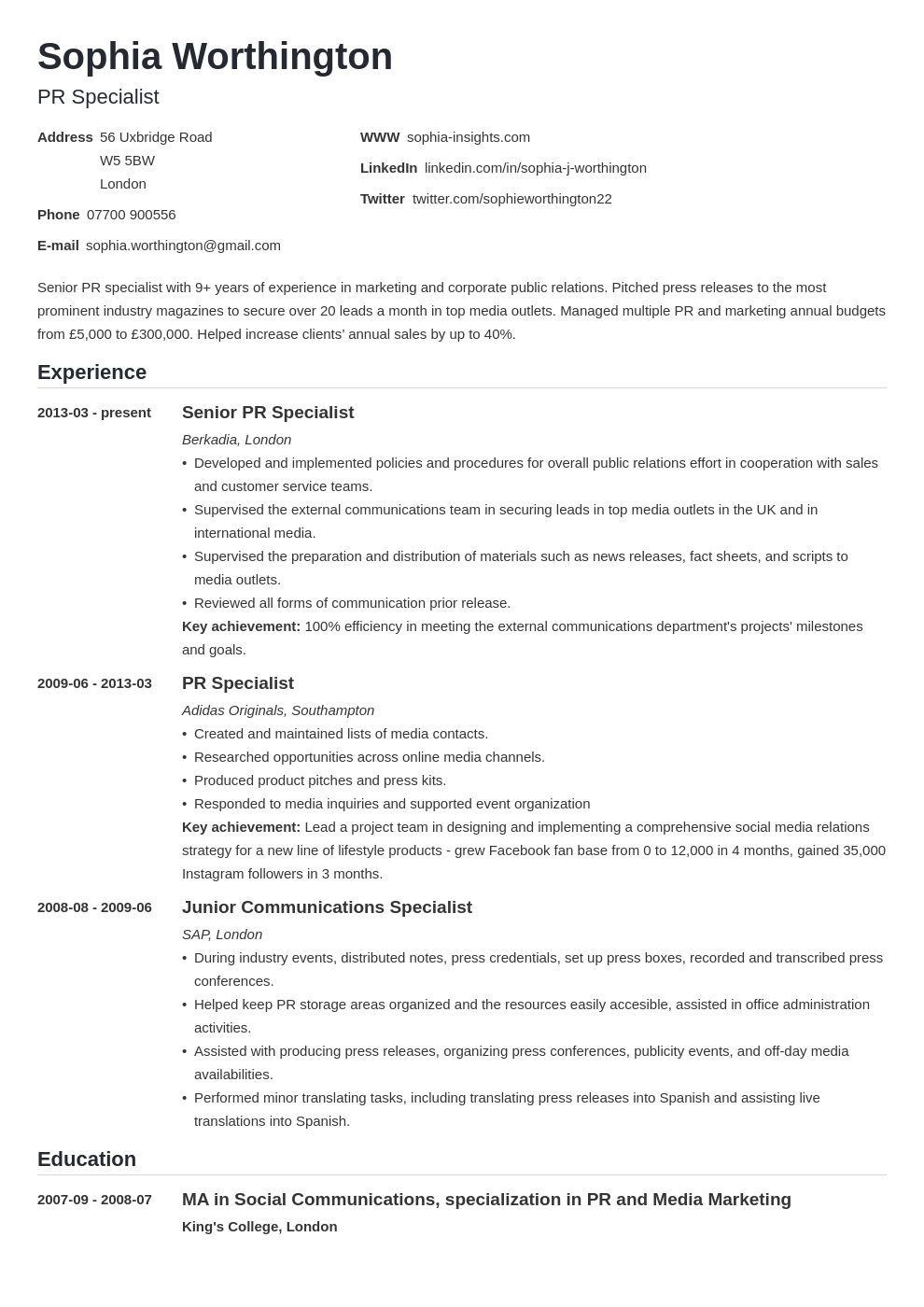 english cv personal statement