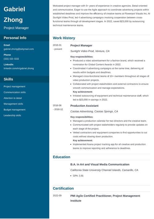 Personal Profile on a CV Example