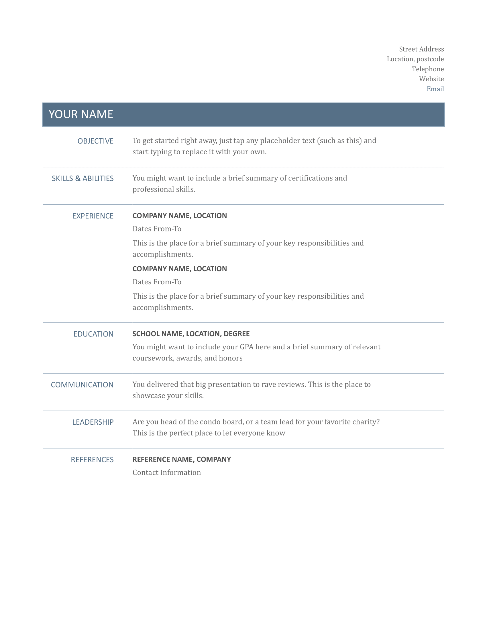 free simple blank resume template