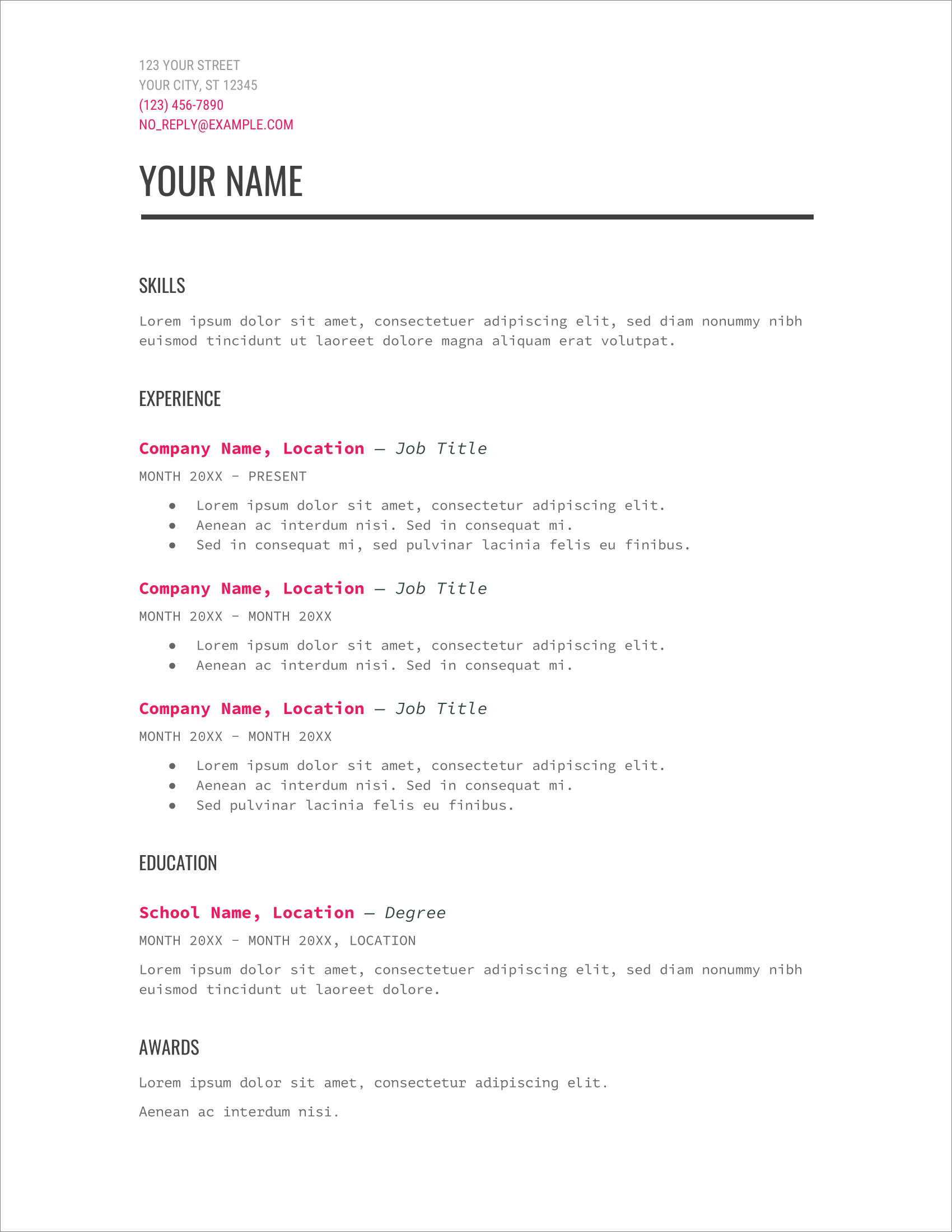 google doc free resume template download